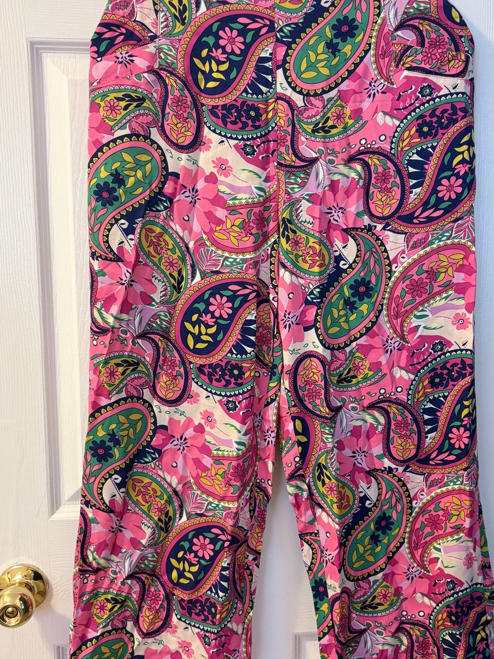 cleo Pink Paisley Capris with Green & Navy Accents
